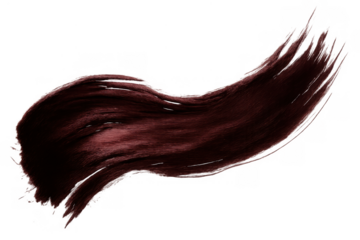 Hair strand or lock in rich burgundy color, flowing, wavy, smooth, realistic texture, transparent background