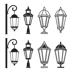 Minimalist Lantern Silhouette Icon Set Elegant Black Vector Collection