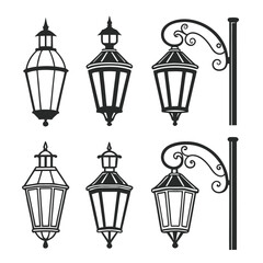 Elegant Vintage Lantern Silhouettes Minimal Black Icon Set