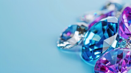 Fototapeta premium Colorful Gemstones Sparkling on a Smooth Surface with Reflective Light Effects