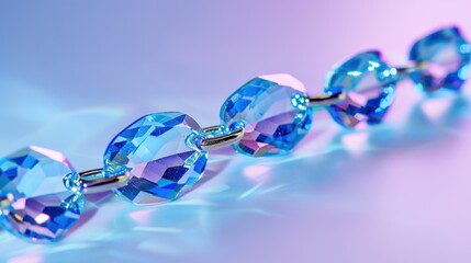 Sparkling Blue Crystal Beads on Shimmering Background with Soft Light Reflections and Beautiful Color Gradation