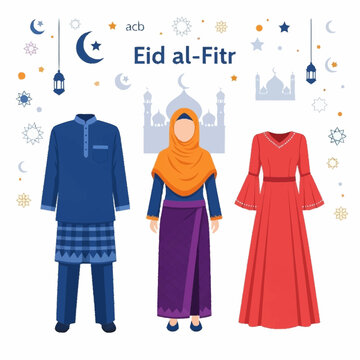Traditional Islamic Clothing for Eid al-Fitr Celebration.