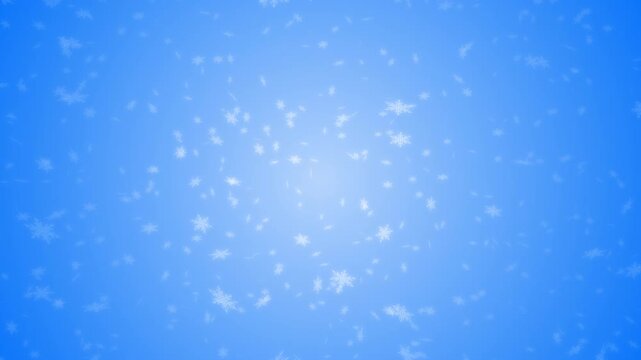 White snowflakes being lit up and falling down on blue gradient background. Abstract background for Merry Christmas, Happy Holidays, Season's greetings, Happy Valentine's day and winter season.