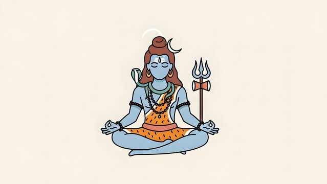 Illustration of Lord Shiva meditating with a trident.