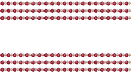 Luxurious red heart-shaped gemstones intricately set in elegant gold with sparkling accents, forming a romantic and decorative jewelry border design element