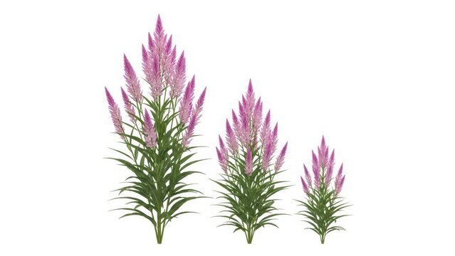 Celosia Plumosa Plants Isolated on White, Purple Flowers, Summer Floral