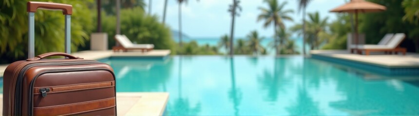 Fototapeta premium Suitcase sitting on the edge of a pool