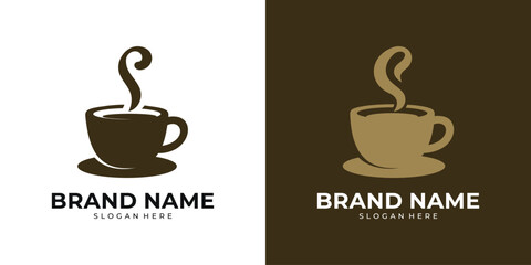 Minimalist coffee cup logo with warm steaming mug