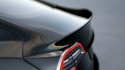 Fototapeta premium Sleek Black Sports Car Rear View with Glossy Finish and Aerodynamic Spoiler Capturing Modern Automotive Design
