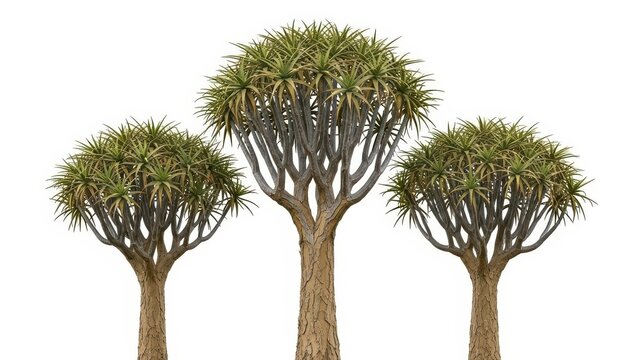 Quiver Trees (Kokerboom) on White Background, Isolated, Namibia