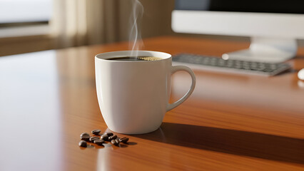 Hot Coffee in White Cup &mdash; Morning Breakfast Concept