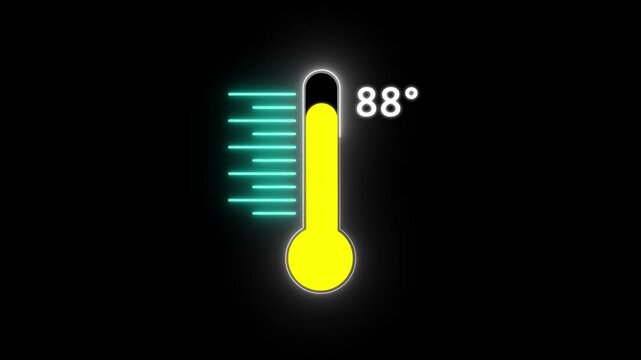Neon Medical thermometer icon animation. Digital Temperature Meter Display 88&deg;C. Thats indicates weather temperature 88 degree increse or decline.