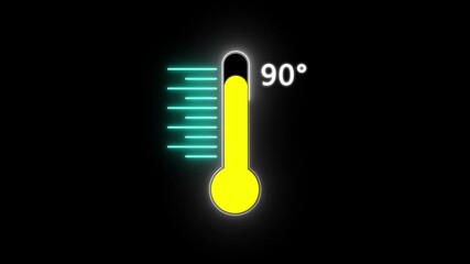 Neon Medical thermometer icon animation. Digital Temperature Meter Display 90°C. Thats indicates weather temperature 90 degree increse or decline.