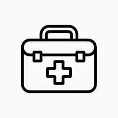 Obraz premium **First Aid Kit Icon Outline Vector PNG SVG Black and White**firstaid, kit, medical, icon, outline, vector, png, svg, black, white, emergency, health, medicine, cross, symbol, bag, suitcase, healthc