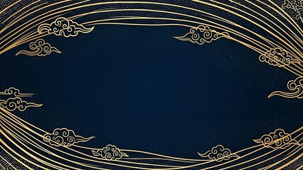 Elegant abstract design featuring gold lines and clouds on a dark blue background