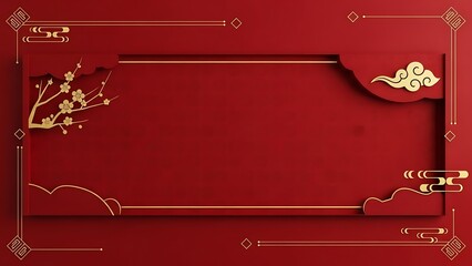 Elegant red and gold frame with traditional oriental design elements