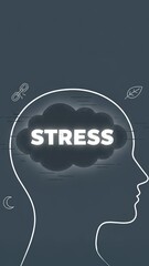 A head outline with stress cloud inside showing mental health awareness calm concept stress management