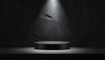 Dark concrete table spotlight scene, moody dramatic lighting for product display, modern branding, or creative advertising backgrounds in stylish presentations.