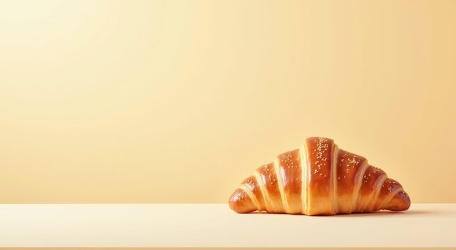 Croissant on a table with a yellow background food background copy space
