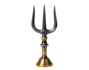 Fototapeta premium Brass ceremonial trident with polished steel prongs and ornate handle