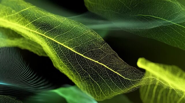 Abstract leaf veins : An artistic perspective of nature's elegant details unveils the intricate veins of a delicate leaf, rendered in captivating colors and textures.