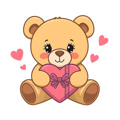 Obraz premium Cute Teddy Bear Illustration with Hearts, Isolated on Transparent Background