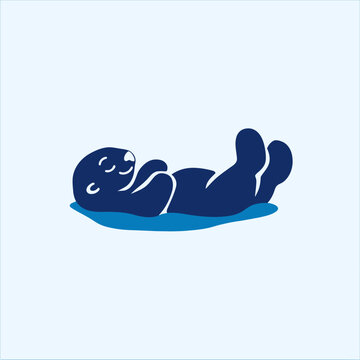 Stylized illustration of a relaxed otter lying on its back against a light background