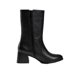 Black Leather Fashion Mid-Calf Boot