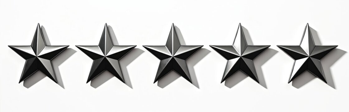 Five metallic star shapes are arranged in a horizontal line against a white background. These stars represent top ratings or military honors.