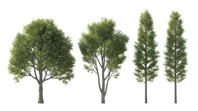 3D Rendered Trees Isolated on White Background, Variety of Tree Types, Nature Concept