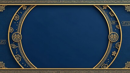 Elegant blue and gold decorative frame with traditional oriental design