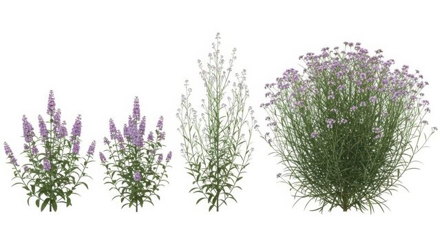 Purple Butterfly Bushes Set on White Background, Plant, Flower, Isolated