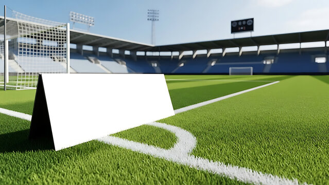 Blank Sideline Advertising Board Mockup on Soccer Football Field