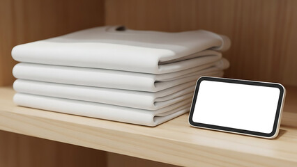 Clothing Store Shelf with Blank Digital E-Ink Price Tag Mockup
