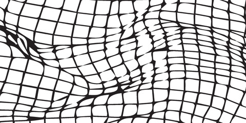 Obraz premium Abstract black and white distorted grid pattern background.