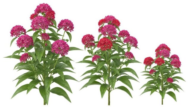 Red and Pink Pentas Flowers Collection on White Background