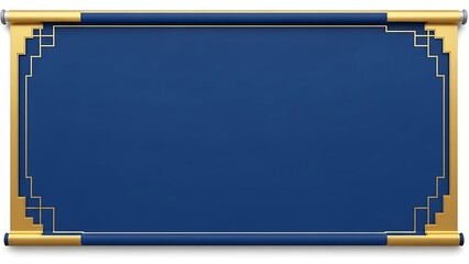 Elegant blue and gold scroll banner for announcements and decorative elements