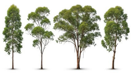 Eucalyptus Trees Isolated, Set of Four, White Background
