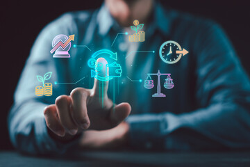 Businessman using digital dashboard for cash flow management and financial forecasting to optimize business growth