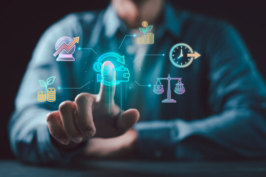 Businessman using digital dashboard for cash flow management and financial forecasting to optimize business growth - Powered by Adobe