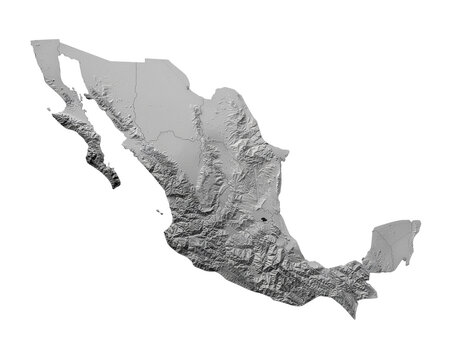 Coastal mexico relief map featuring detailed terrain texture and topographic shading