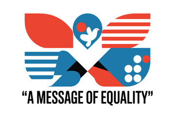 Fototapeta premium A graphic design featuring a dove and geometric shapes conveying a message of equality and unity.