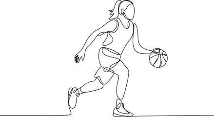 Continuous single one line drawing of basketball woman player healthy sport.one line vector illustration with out background © Misho x Mamun