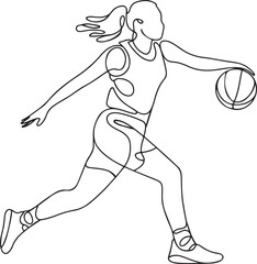 Continuous single one line drawing of basketball woman player healthy sport.one line vector illustration with out background © Misho x Mamun