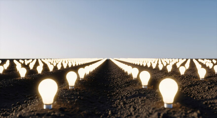 Bright Light Bulbs Growing in a Field as an Idea Concept