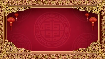 Elegant red and gold ornate frame with lanterns suitable for festive occasions