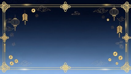 Elegant chinese new year frame with golden lanterns and ornaments