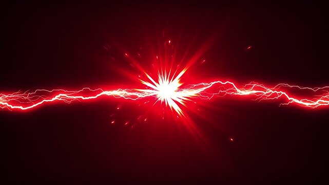 赤色のぶつかって火花を飛ばす雷、稲妻のエフェクトの動画	