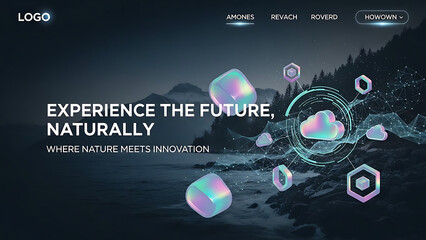 Innovative technology meets serene natural landscape with futuristic clouds