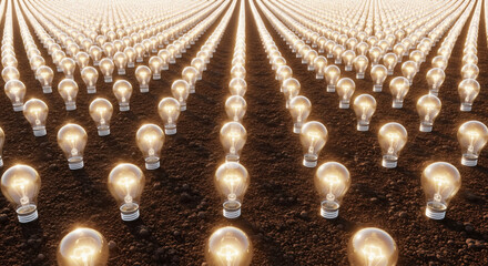 Bright Light Bulbs Growing in a Field as an Idea Concept